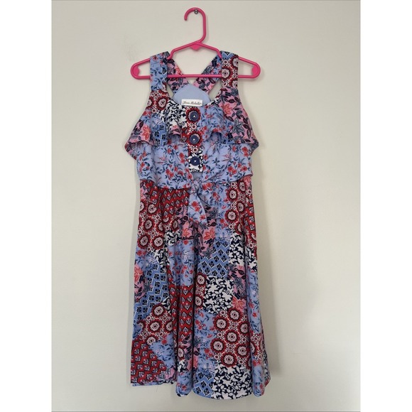Jona Michelle Casual Summer/Spring Girls Red White Blue Floral Dress Size‎ 8 - Picture 1 of 5